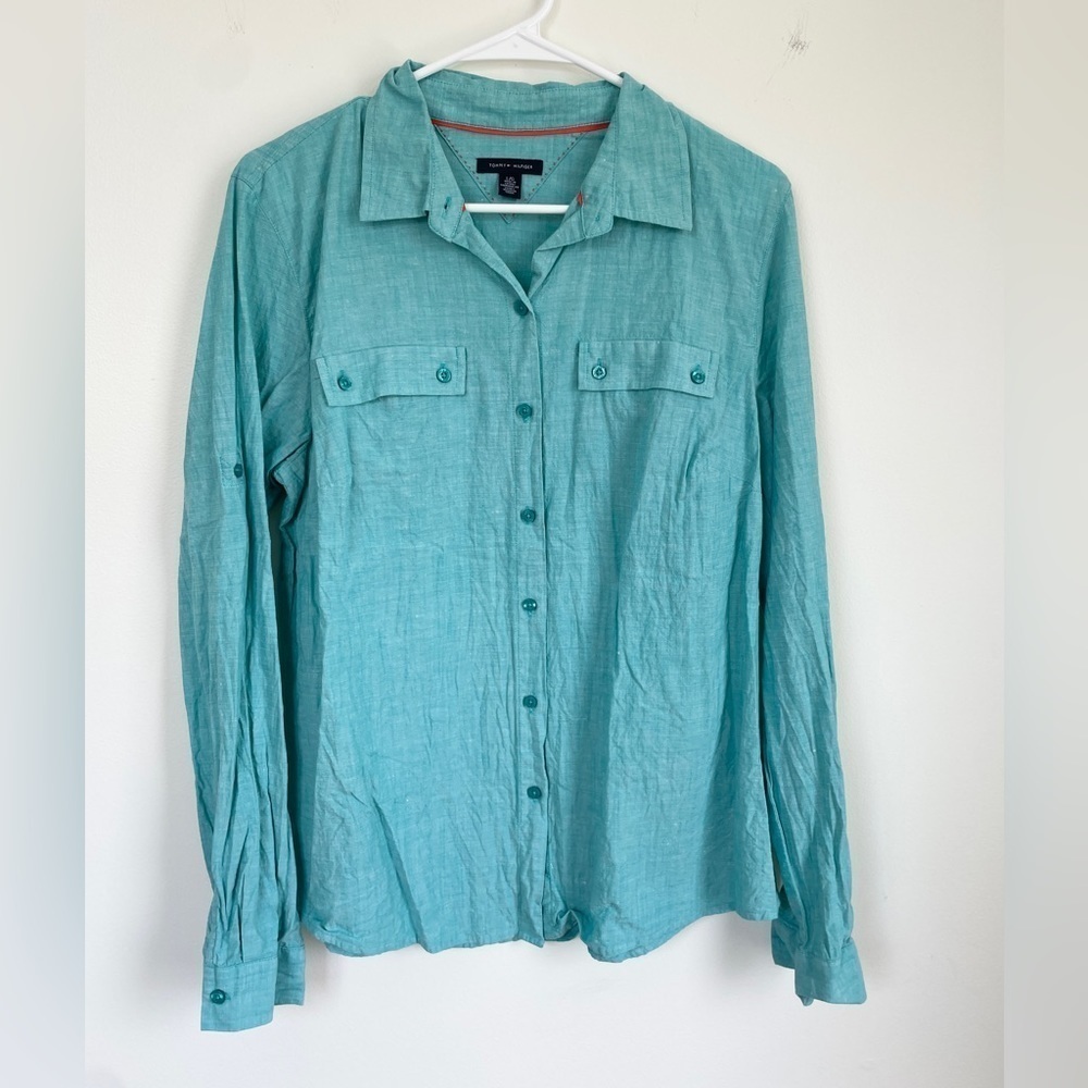Tommy Hilfiger turquoise button up